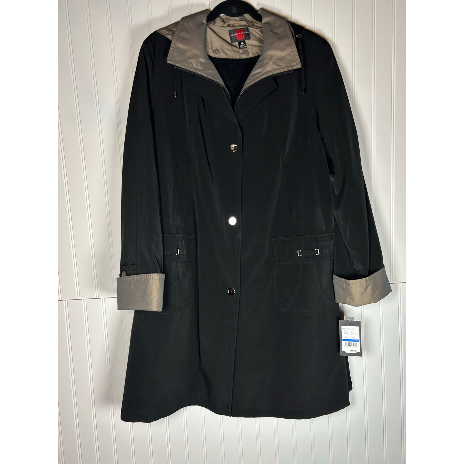 Gallery Petite Black Classic Trench Coat Zip-Up, Button Belt Women’s Size Xl New